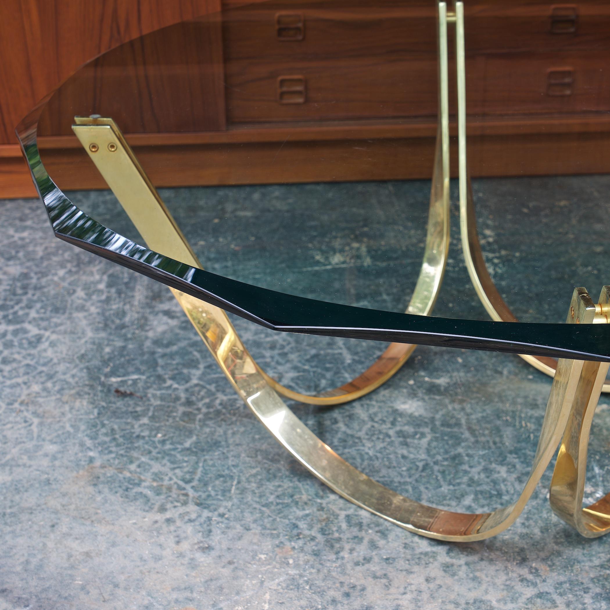 1960s Geometric Faceted Brass Glass Coffee Trimark Table like Dunbar Sprunger For Sale at 1stDibs