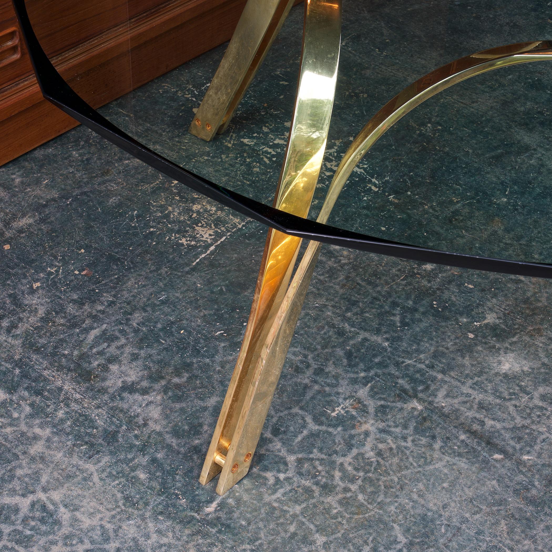 1960s Geometric Faceted Brass Glass Coffee Trimark Table like Dunbar Sprunger For Sale at 1stDibs