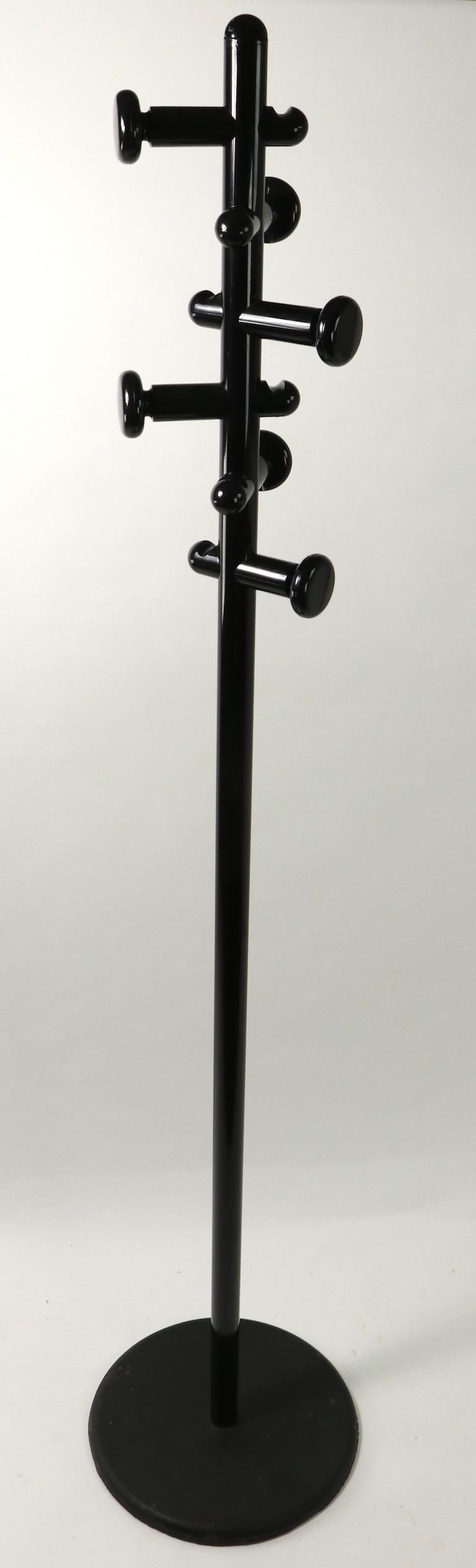 Metal Post Modernist Italian Black Lacquered Coat Tree Stand