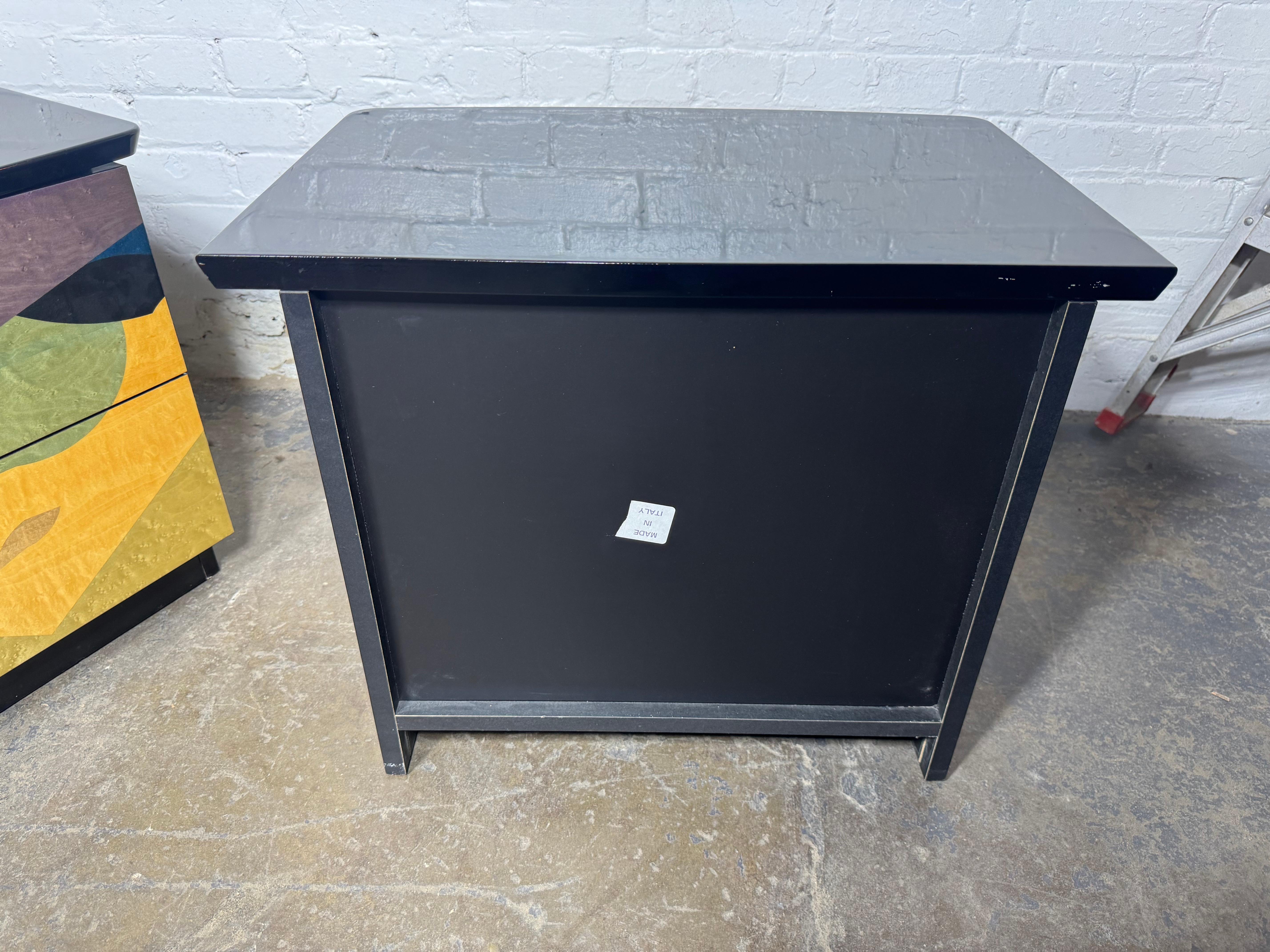 Post Modernist Italian Nite Stands by Carlo Malnati , unusual inlaid woods en vente 1