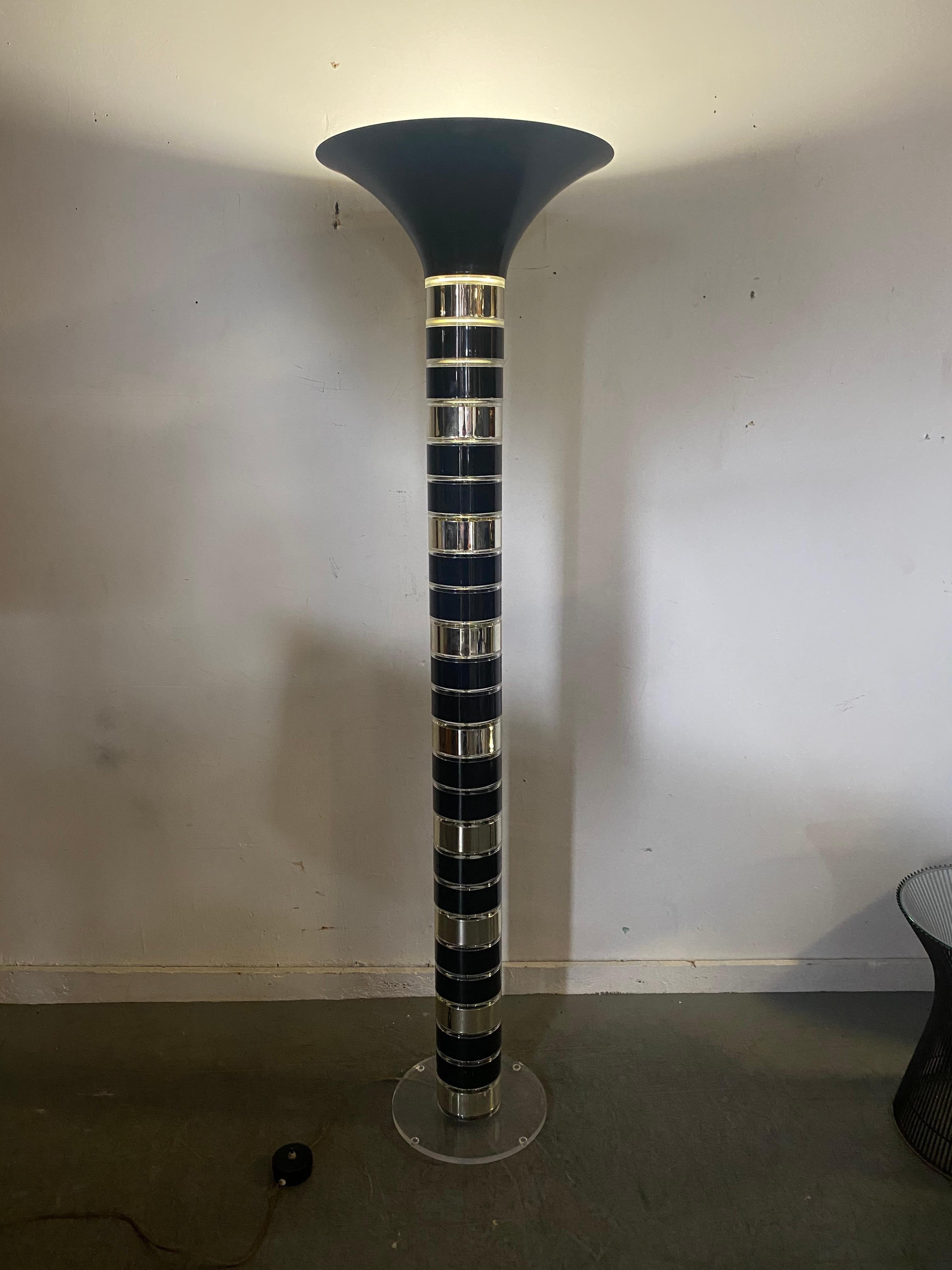 Metal Post Modernist Lucite Disk Torchiere Floor Lamp by Optique