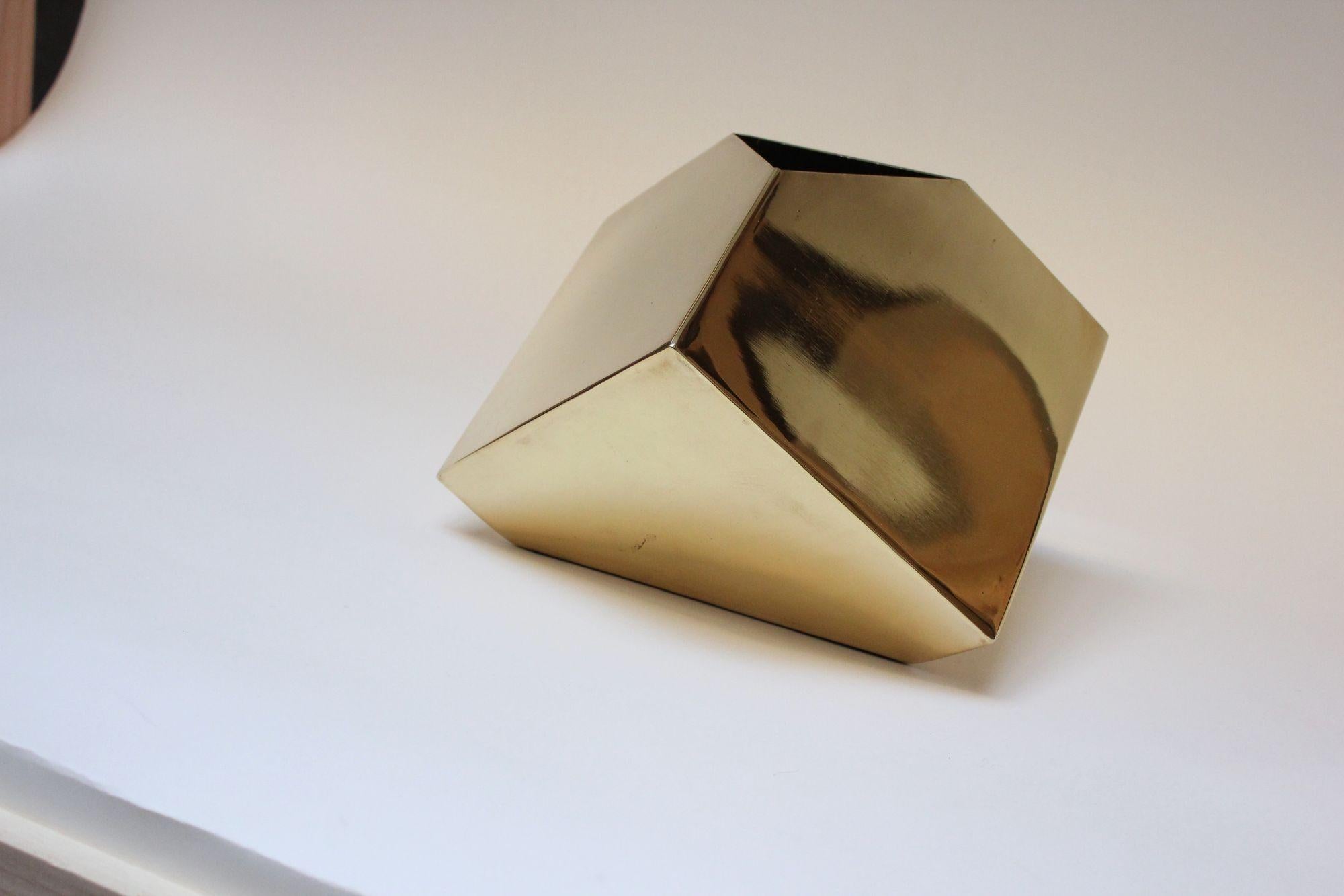 Post-Modernist Polished Brass Geometric Vase by James Johnston for Balos 13