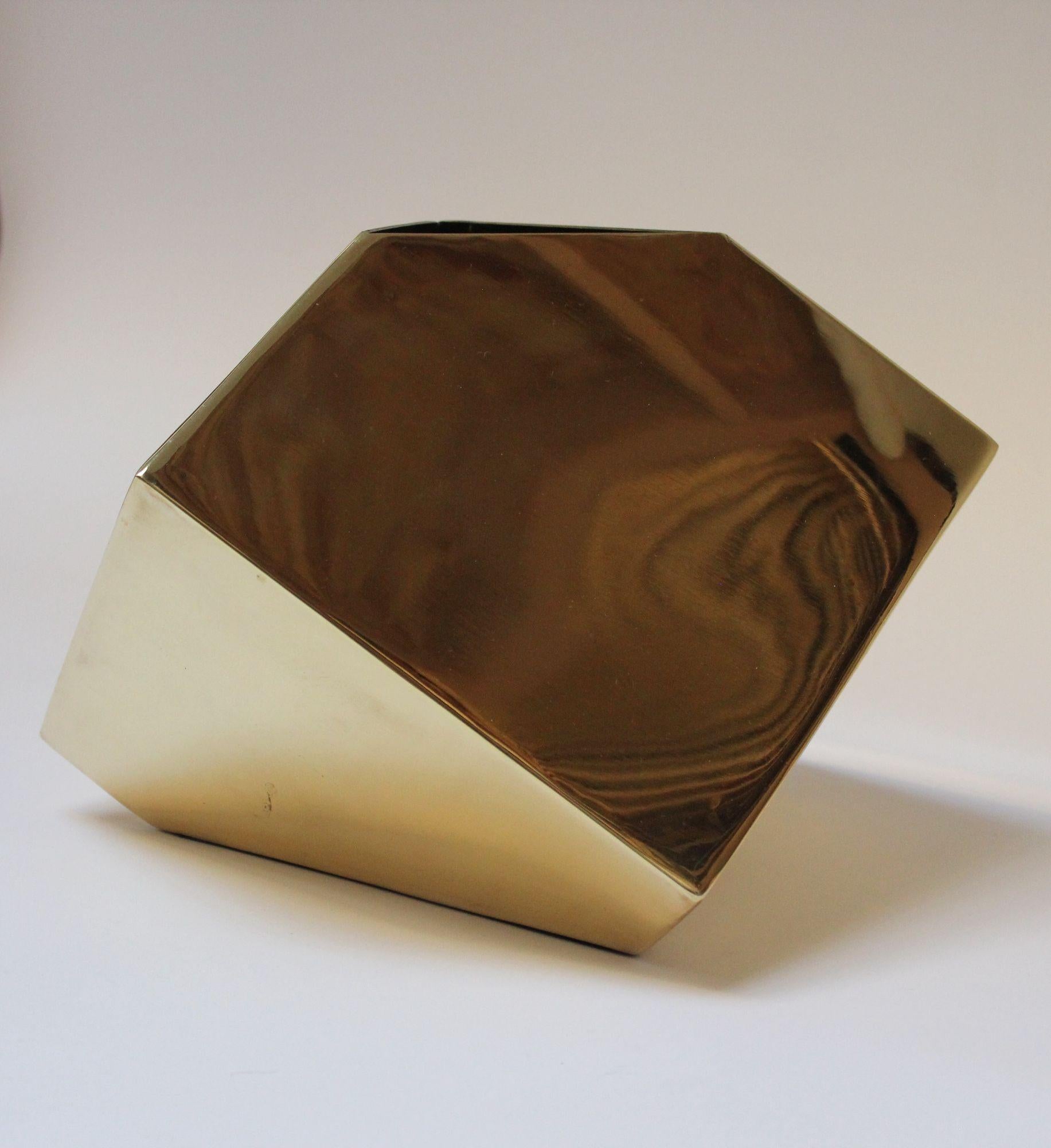 Taiwanese Post-Modernist Polished Brass Geometric Vase by James Johnston for Balos