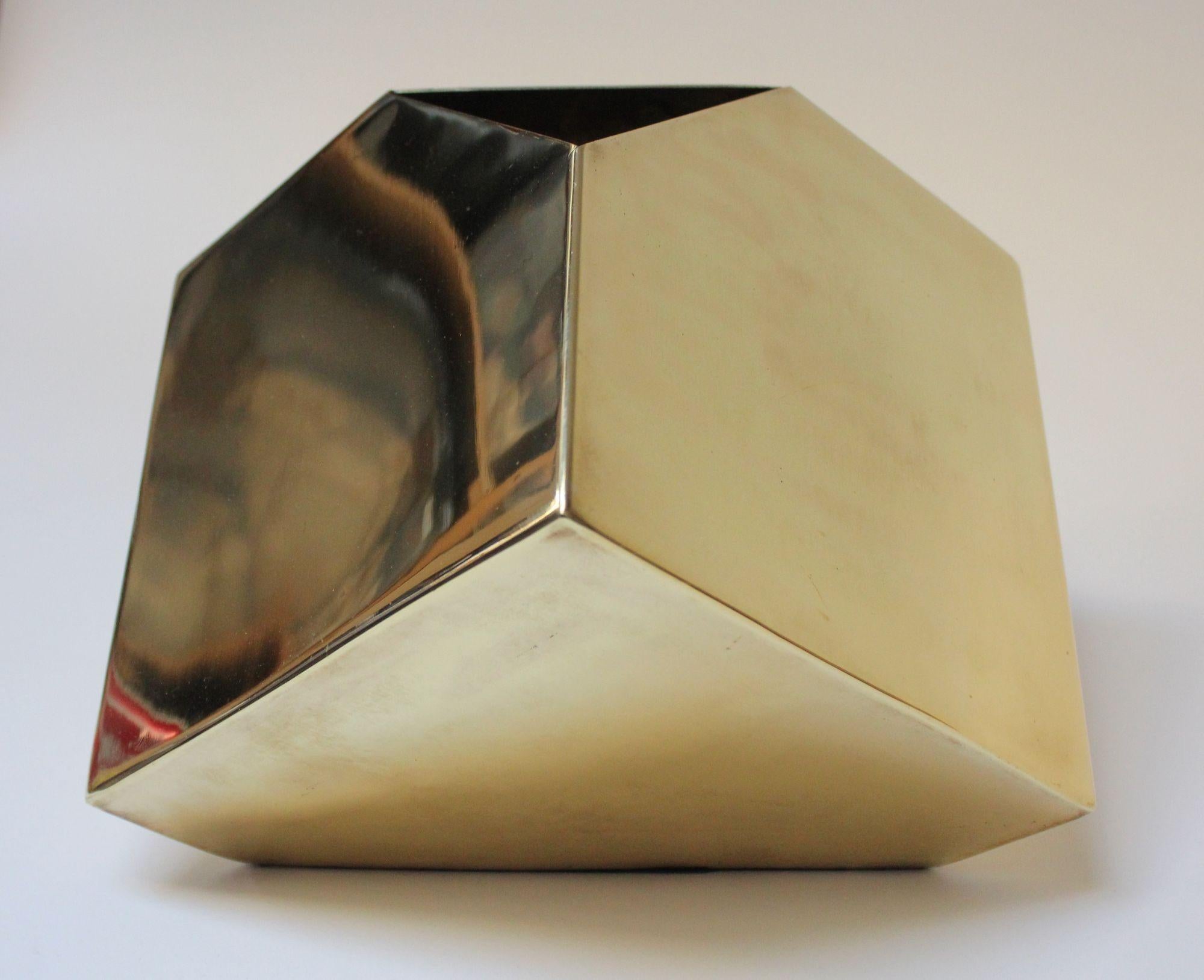 Post-Modernist Polished Brass Geometric Vase by James Johnston for Balos For Sale 1