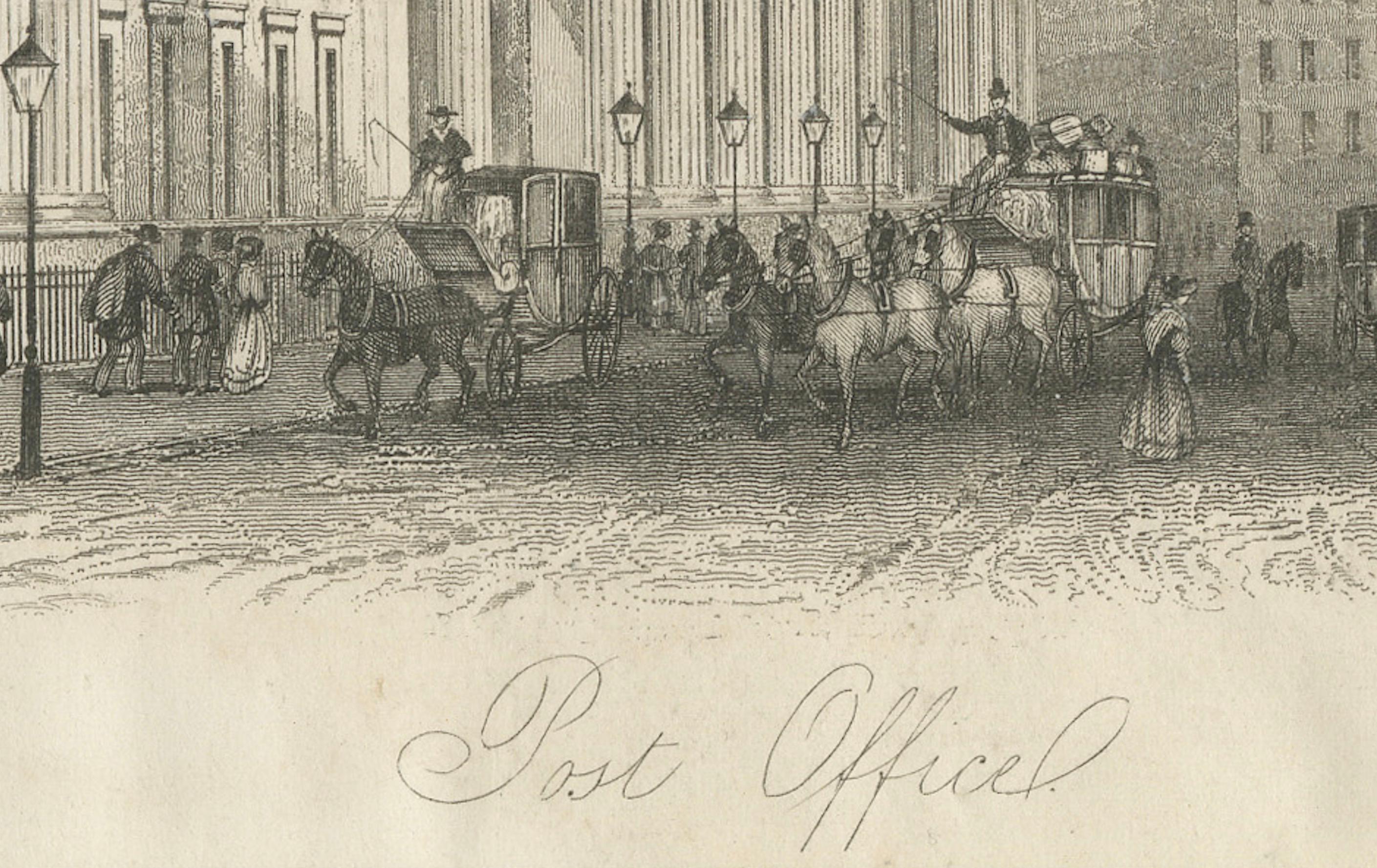 Postamt und St. Paul's Cathedral, London - Kupferstich von J. Shury, ca. 1850 (Mittleres 19. Jahrhundert) im Angebot