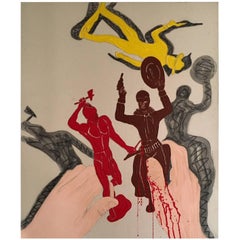 Post Pop Art Painting by Ronnie Cutrone "Giant Unbreakable Cowboys Indians"