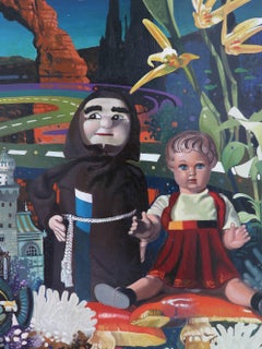 Post Surrealist Oil Painting "the Dolls" by Asher Ein Dor, Israel, 1980