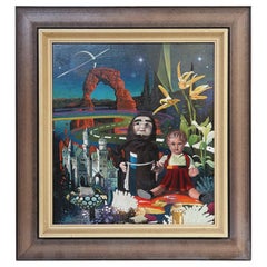 Post Surrealist Oil Painting "the Dolls" by Asher Ein Dor, Israel, 1980