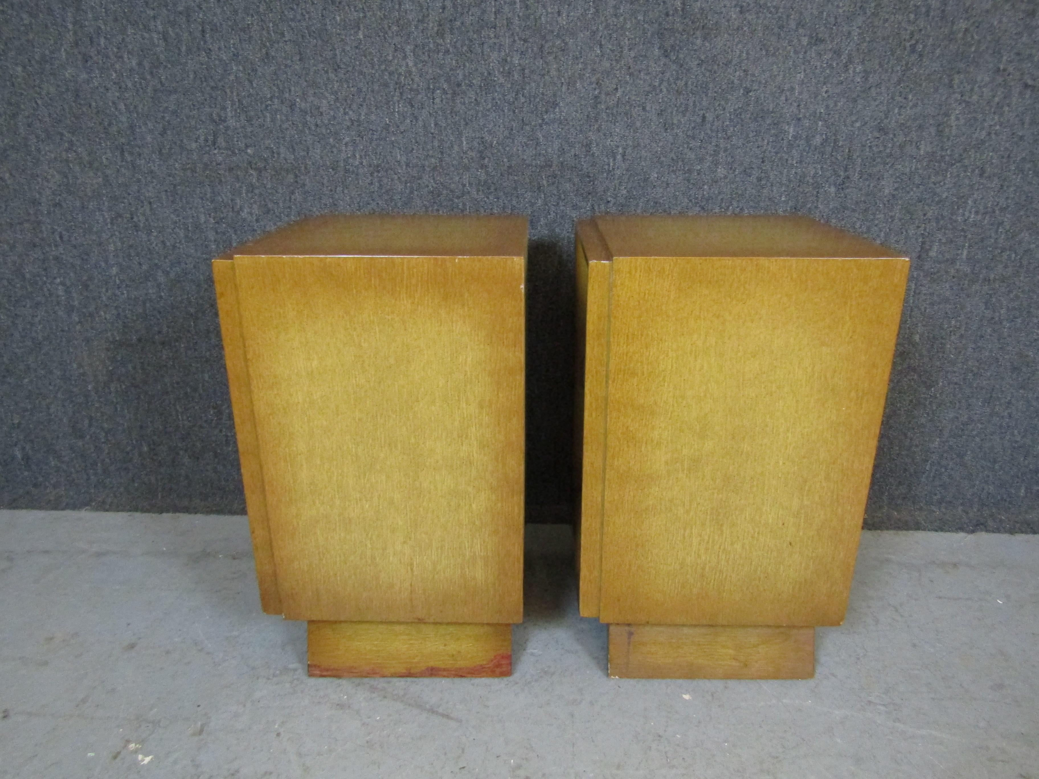 Carved Post-War Art Deco Mahogany Nightstands For Sale