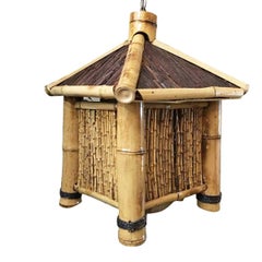 Bamboo Asian Hut Style Chandelier Hanging Lamp, 2 Available