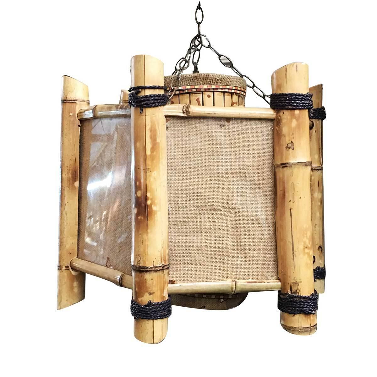 Post-War Bamboo Octagon Chandelier Hanging Lamp