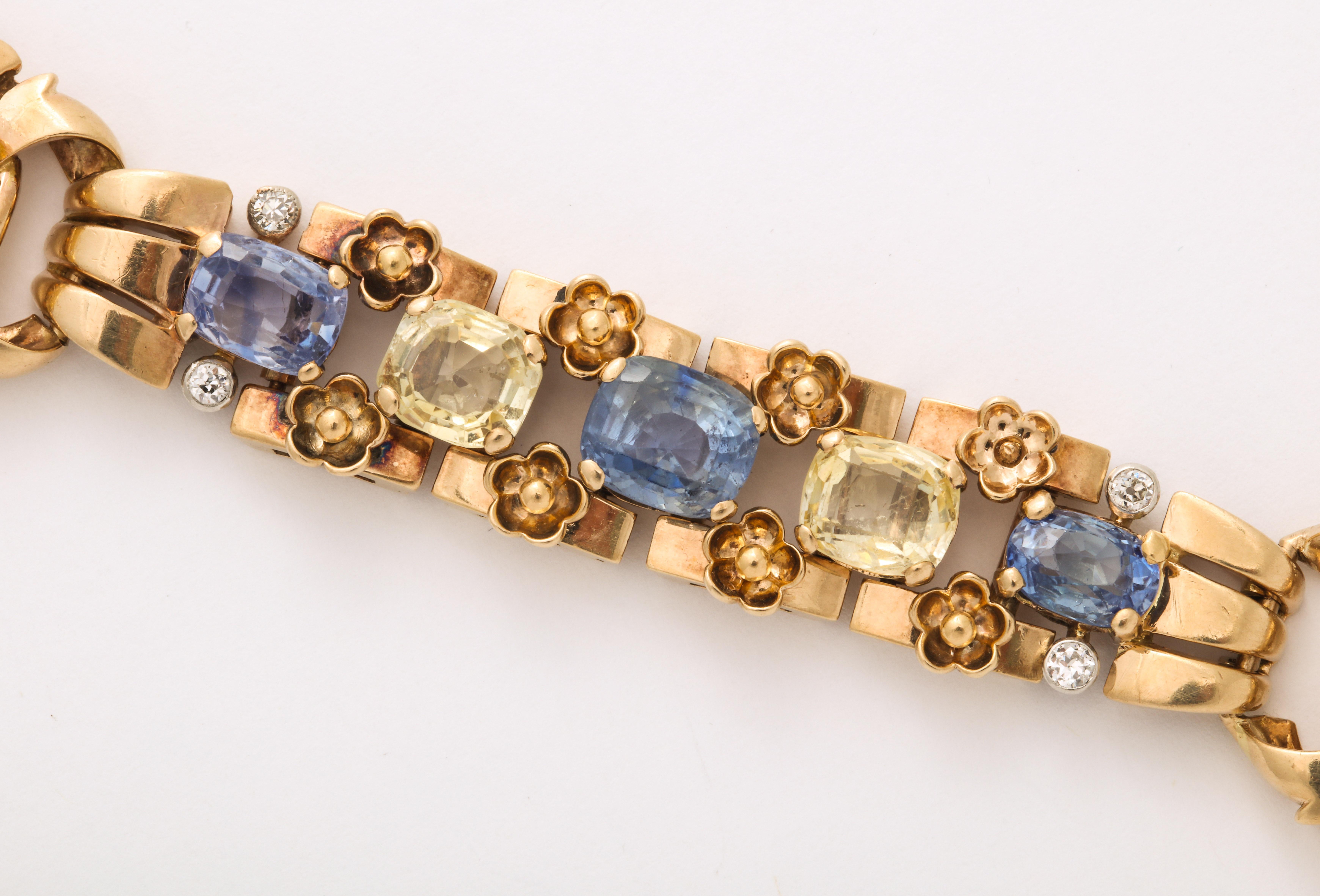 Cushion Cut  Cartier London Retro Multi-Color Sapphire Diamond Gold Bracelet