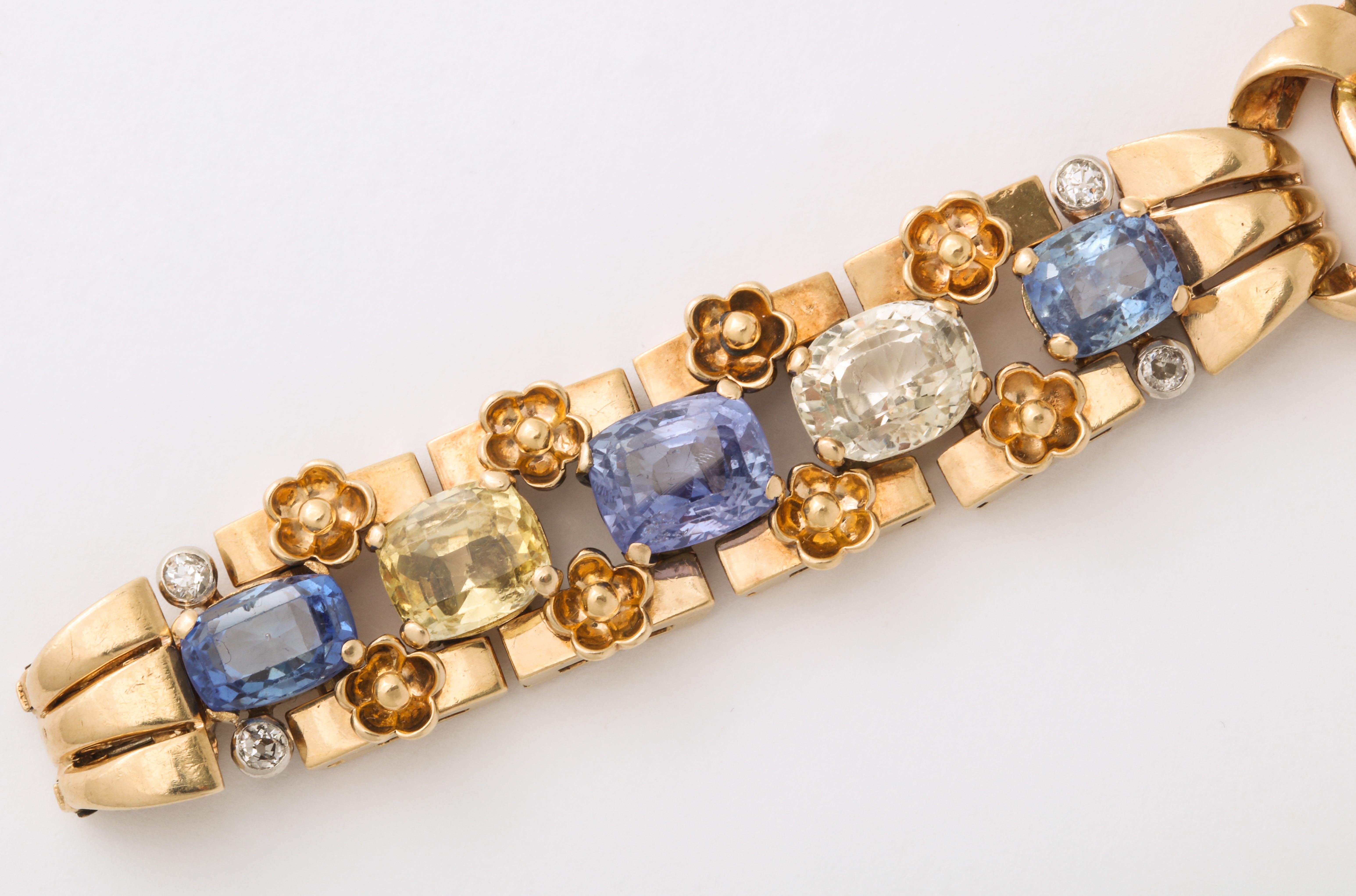  Cartier London Retro Multi-Color Sapphire Diamond Gold Bracelet In Good Condition In Bal Harbour, FL