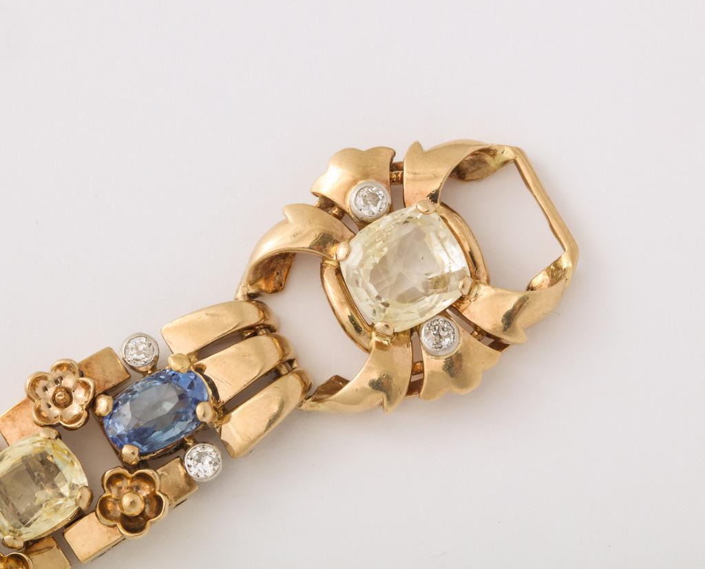 Women's or Men's  Cartier London Retro Multi-Color Sapphire Diamond Gold Bracelet