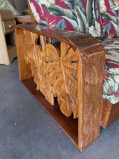 Post War Carved Koa Wood Tropical Mid Century Loveseat Sofa