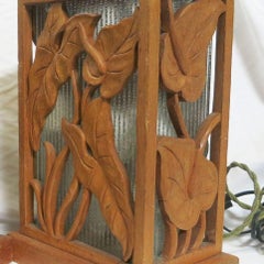 Post War Carved Mango Wood Tropical Mid-Century Table Lamp