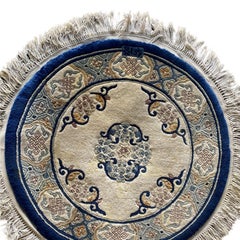 Post War Deep Pile Hand Knotted Silk Round Asian Rug, Signed