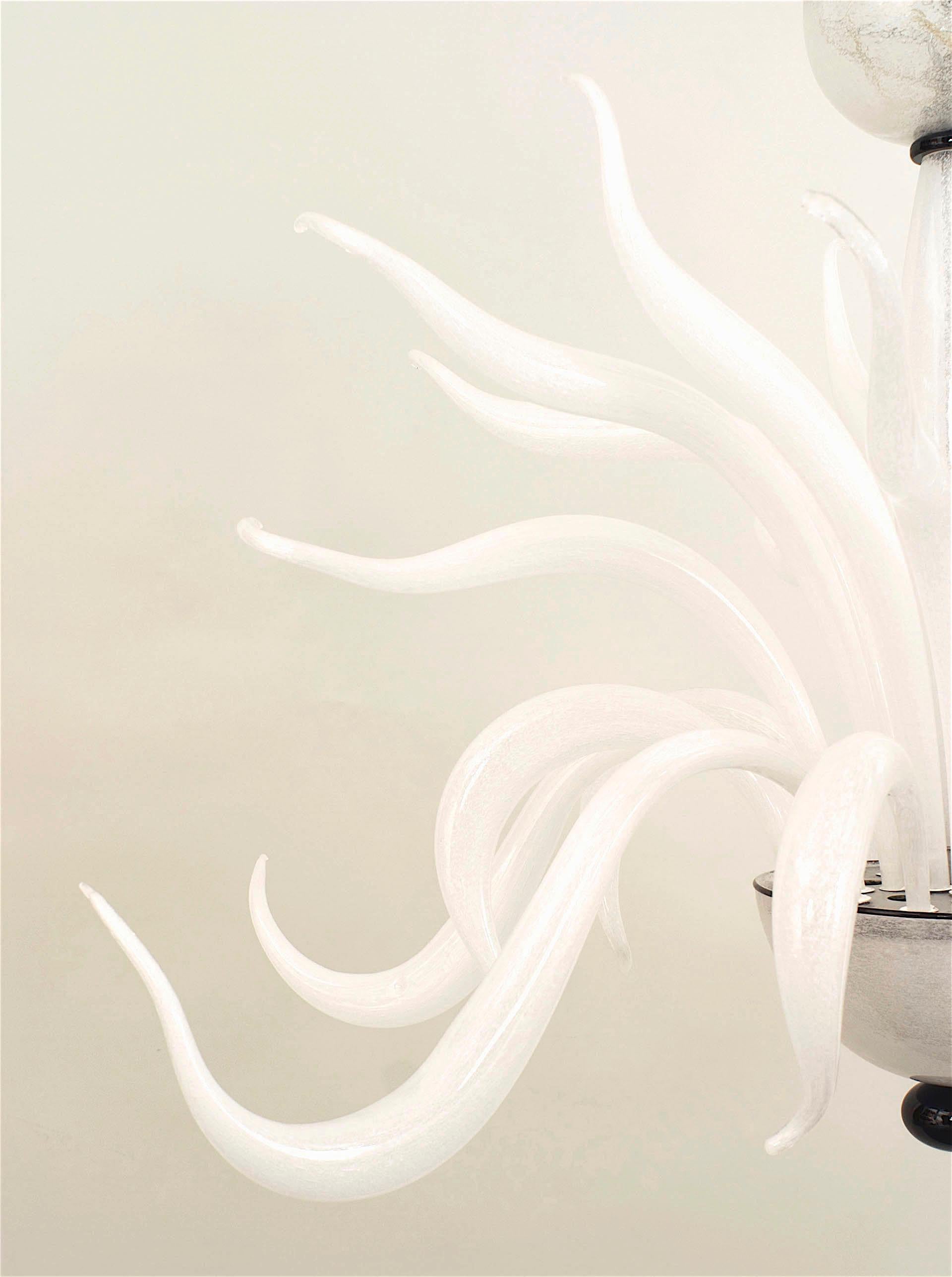 Post-Modern Italian Venetian Murano White Glass Chandelier For Sale