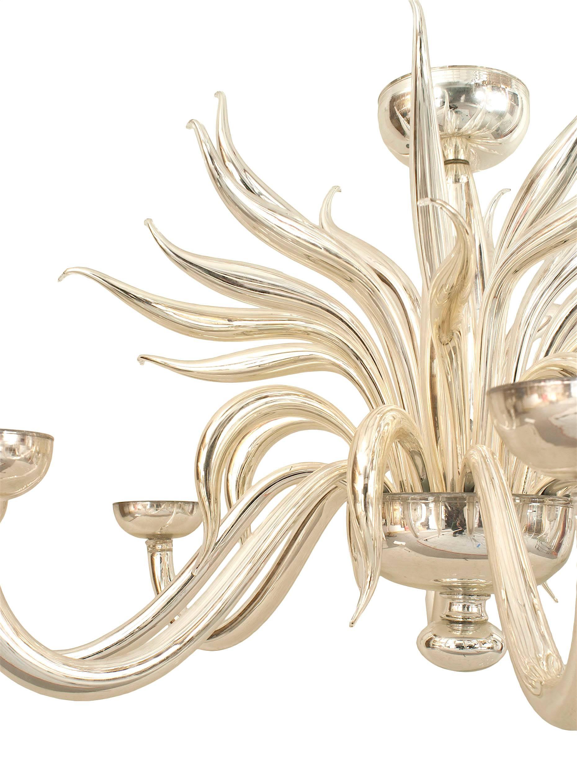 Post-Modern Post-War Design Italian Venetian Murano Silvered Glass Chandelier For Sale