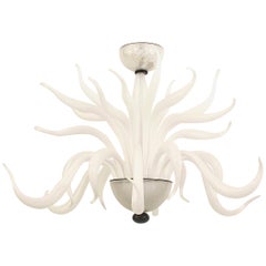 Italian Venetian Murano White Glass Chandelier