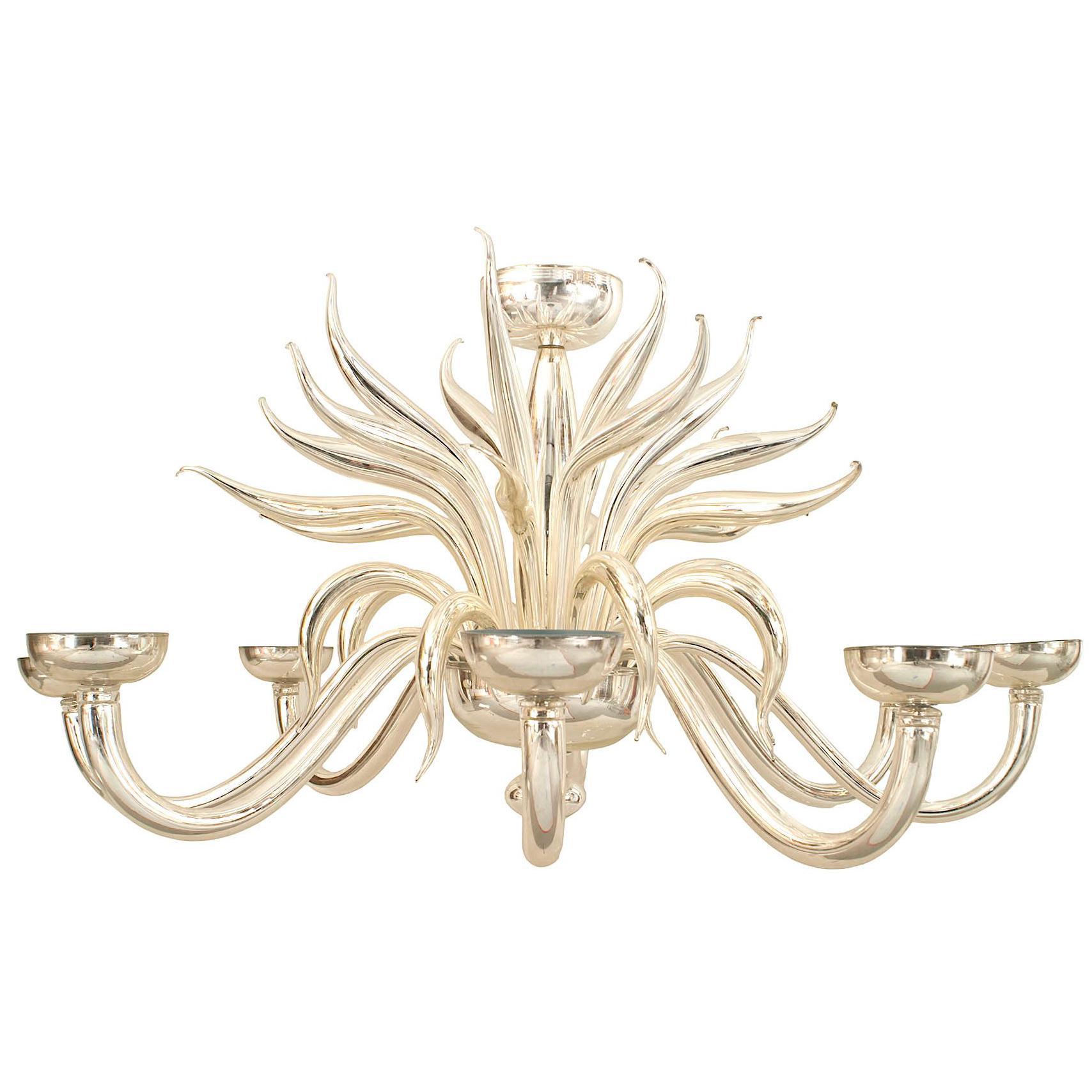 Post-War Design Italian Venetian Murano Silvered Glass Chandelier