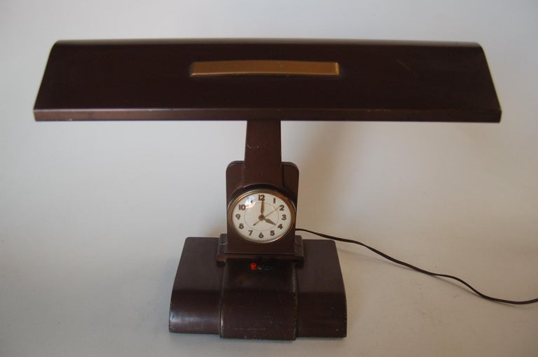 Post War Fluorescent Desk Lamp with Clock by Telechron at 1stDibs