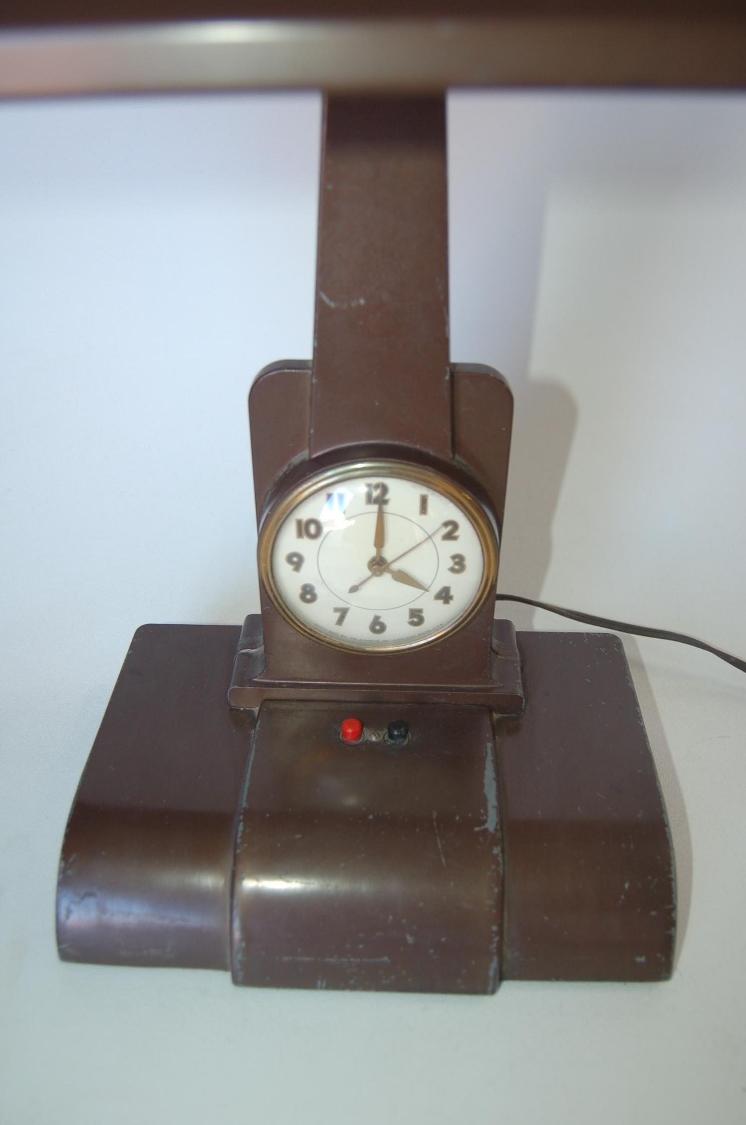 Mid-Century Modern Post War Fluorescent Desk Lamp with Clock by Telechron