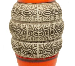 Post-War German Incised Orange and Beige Vase