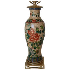 Post War Hand Painted Asian Floral Ceramic Table Lamp