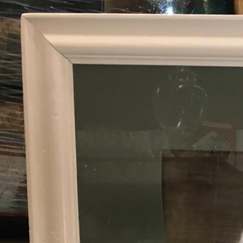 Americano Aerografo hawaiano del dopoguerra con ibisco tropicale e cornice in legno bianco, firmato in vendita