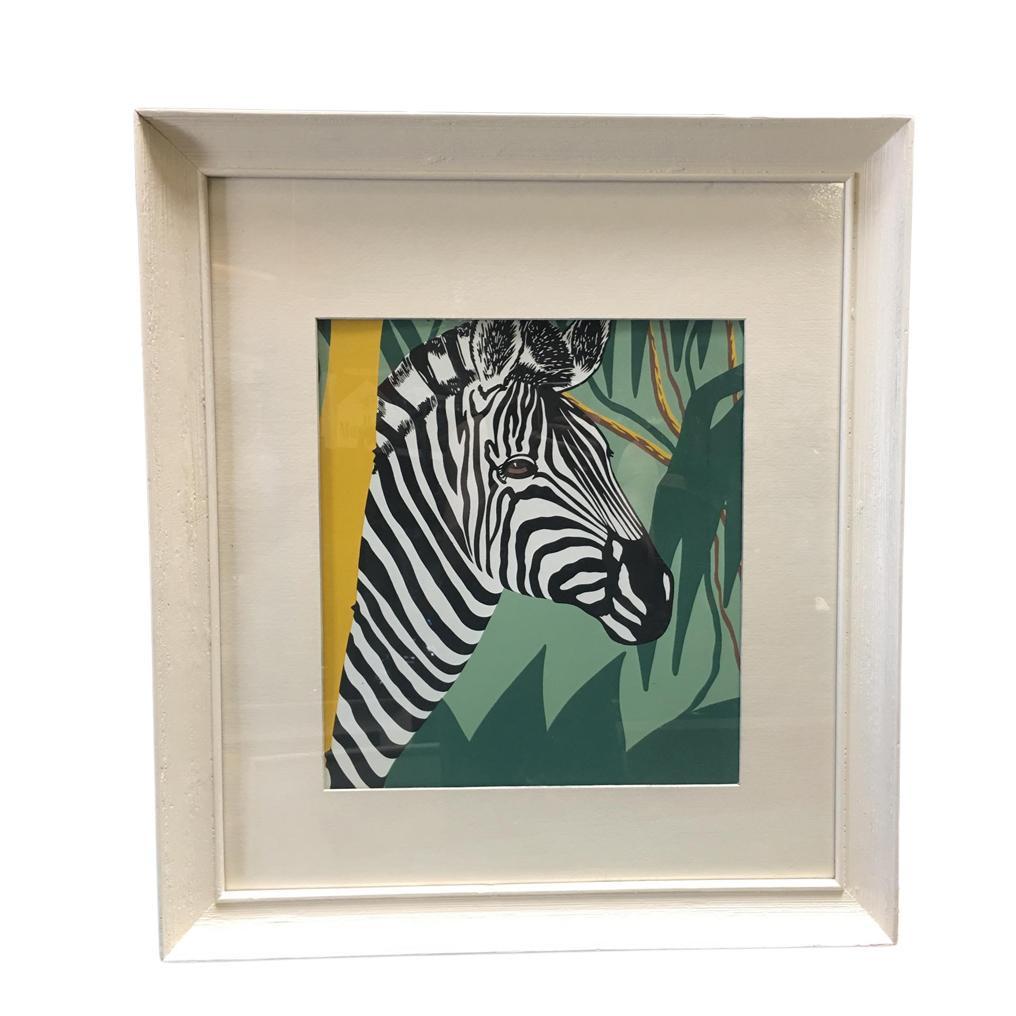 Original Post-War Hawaiian Airbrush zebra in original period white painted wood frame with large mat border, Pair.

Art: 21