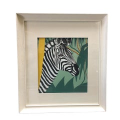 Post War Hawaiian Airbrush Zebra in Original Frame w/ large Mat, Pair
