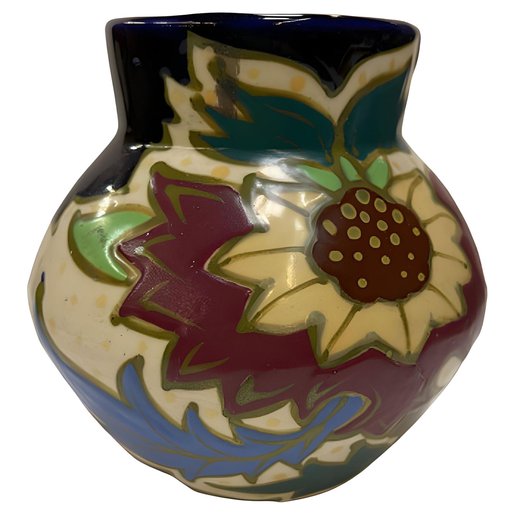 Post War Japanese Hand Painted Awaji Pottery Vase