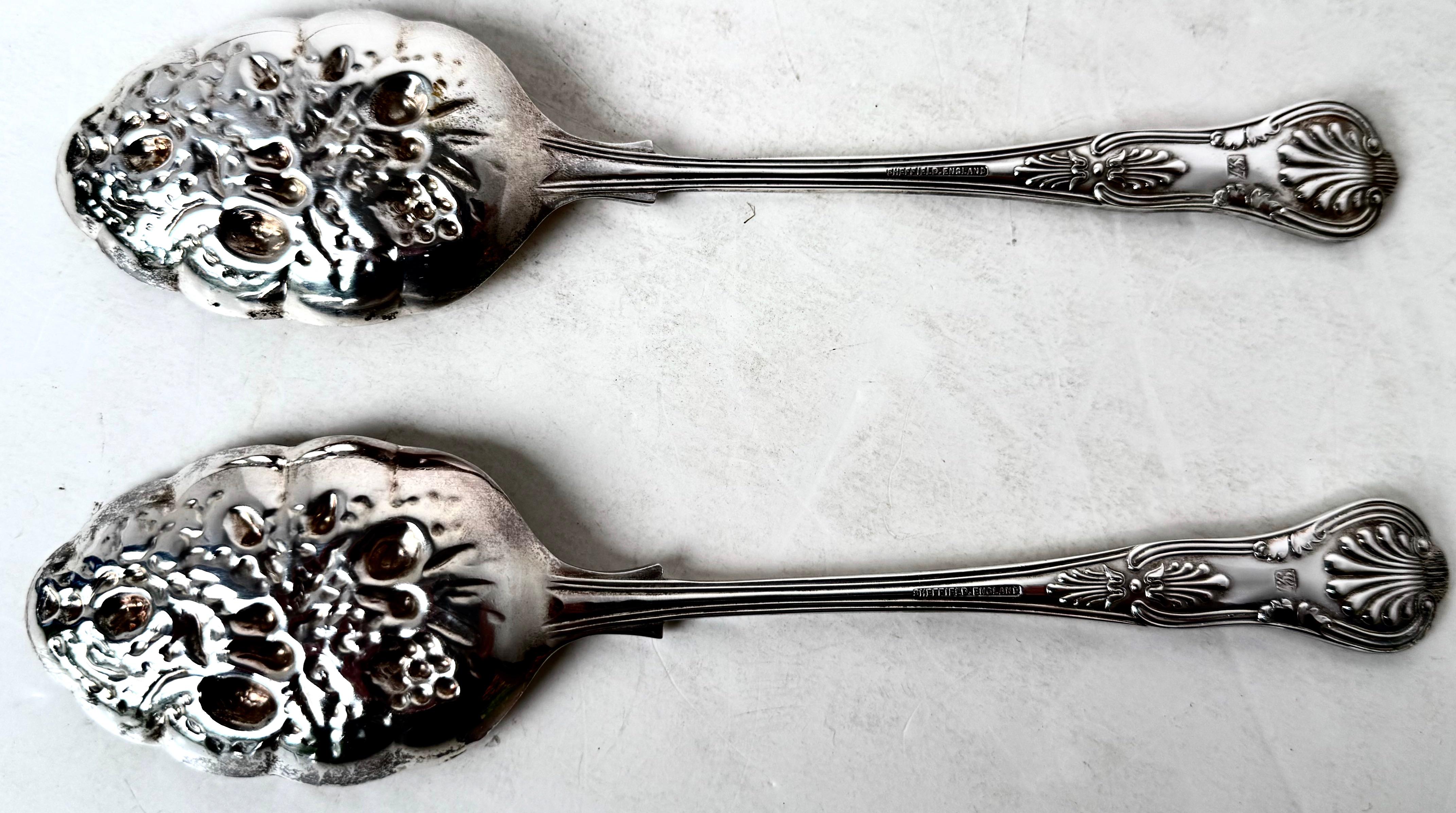 English Post War Pair Silver Plate Salad Spoons in Original Case. For Sale