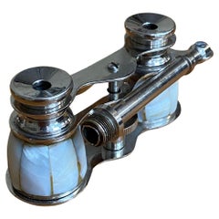 Post War Pearl Inlay Chromed Opera Glasses