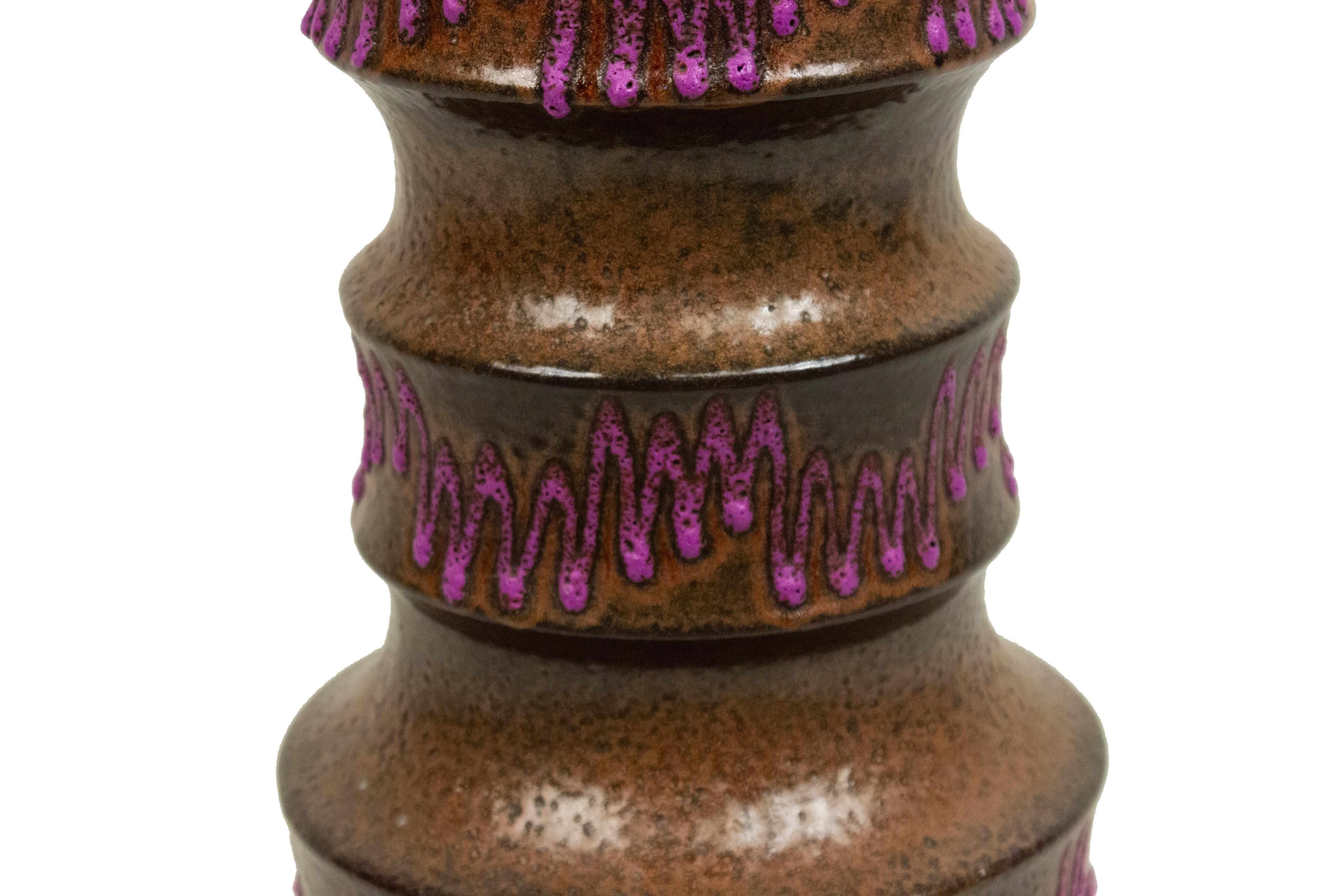 German Post-War Scheurich Purple Ceramic Zig Zag Vase For Sale