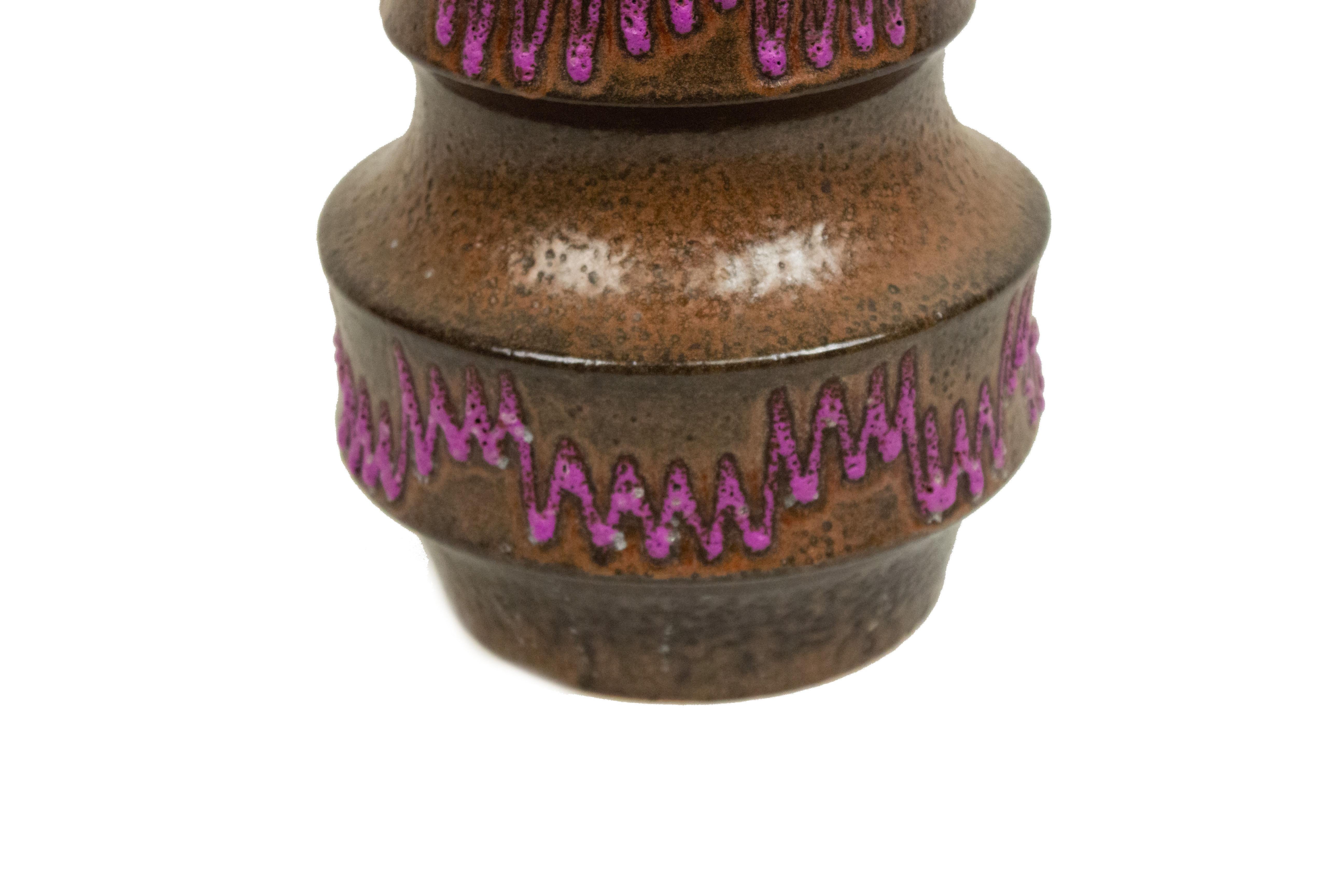 Post-War Scheurich Purple Ceramic Zig Zag Vase In Good Condition For Sale In New York, NY