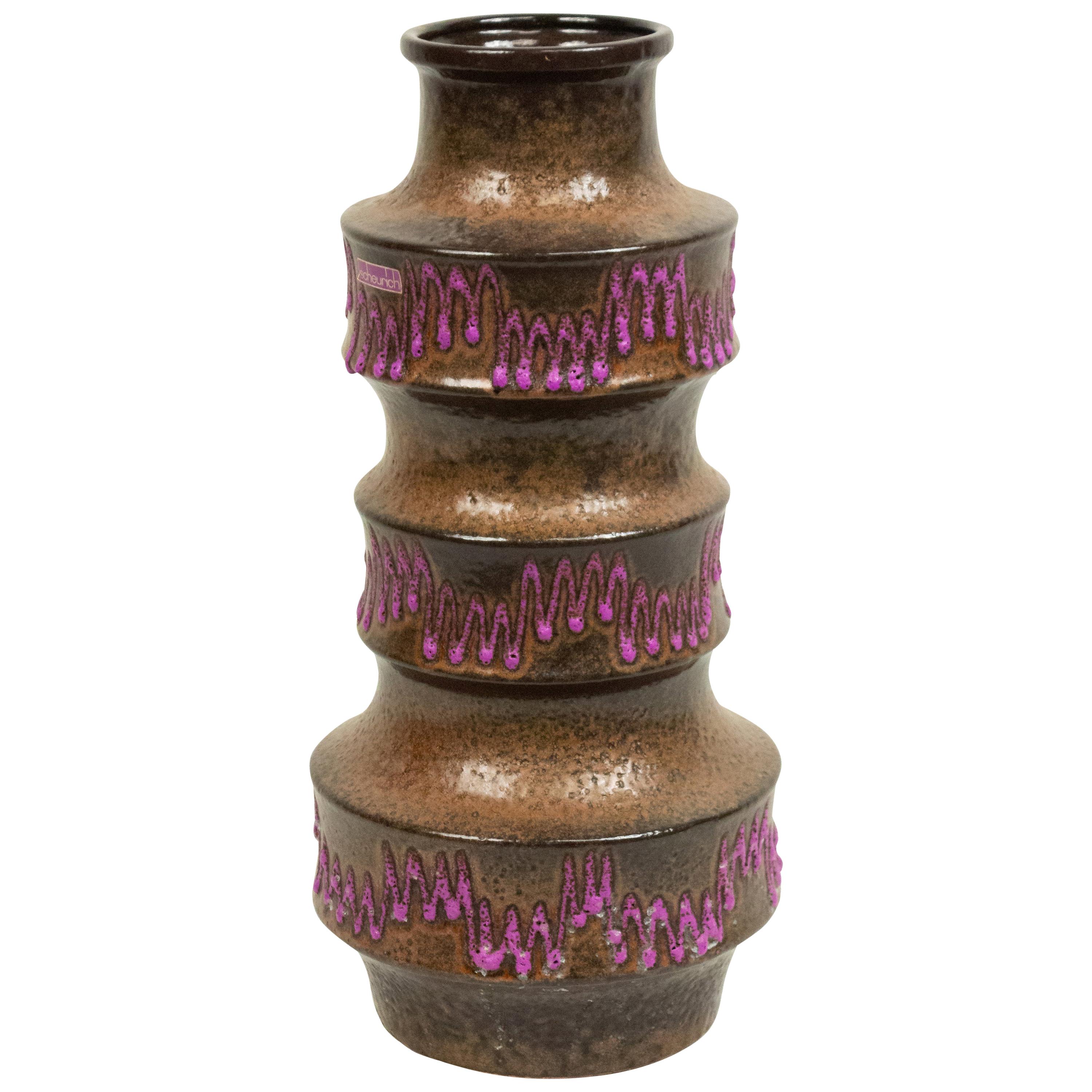 Vase d'après-guerre en céramique violette à zigzag de Scheurich