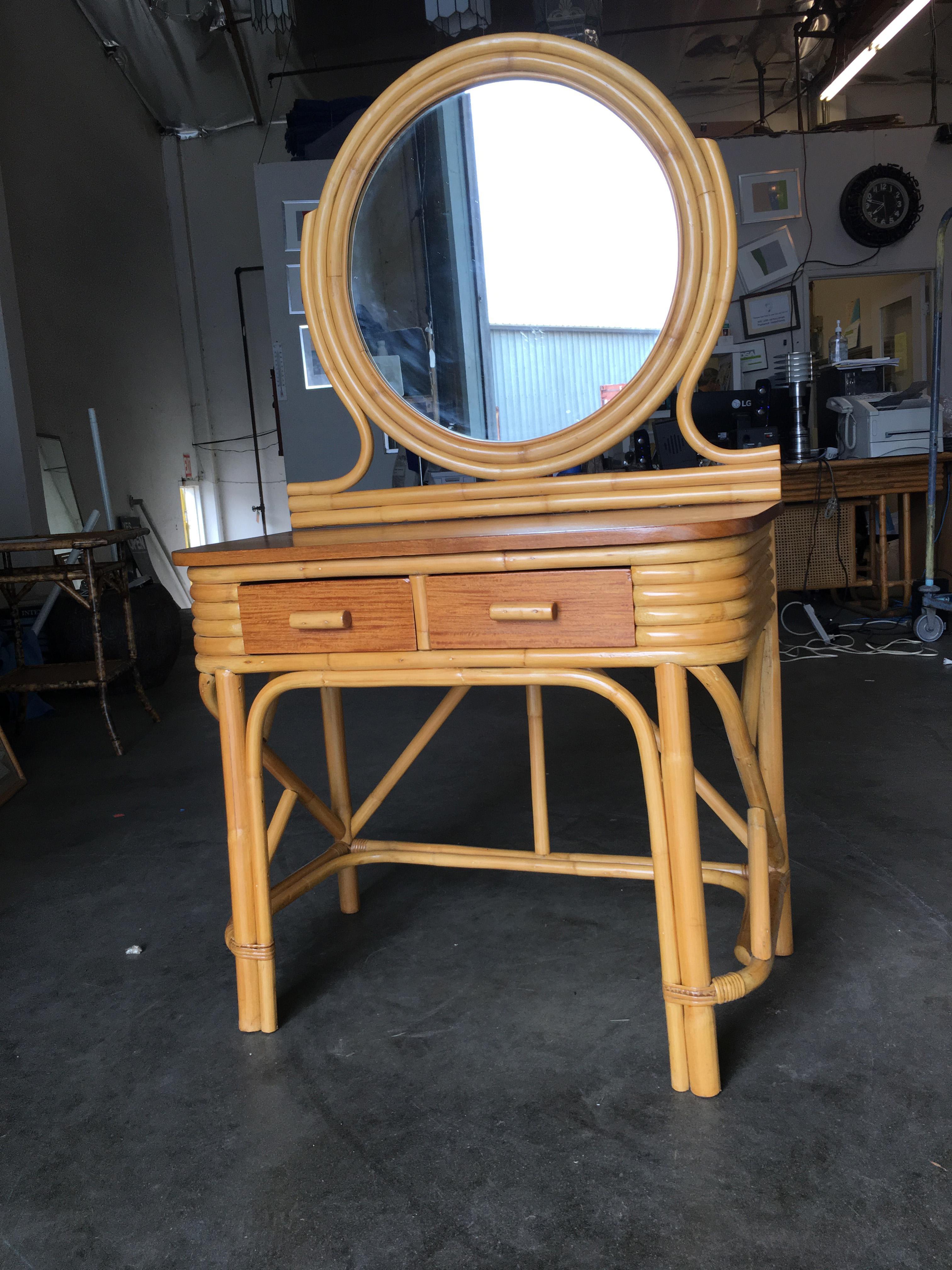 round rattan vanity