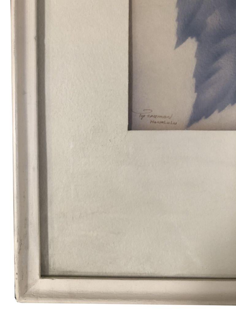 Roter Hibiskus, Airbrush-Gemälde auf Papier von Tip Freeman, Nachkriegszeit, gerahmt (Mitte des 20. Jahrhunderts) im Angebot