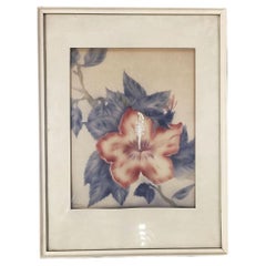 Post War Red Hibiscus Airbrush Painting on Paper by Tip Freeman, Framed