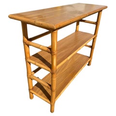 Post War Restored Mid-Century Rattan and Mahogany Bookcase Console Table