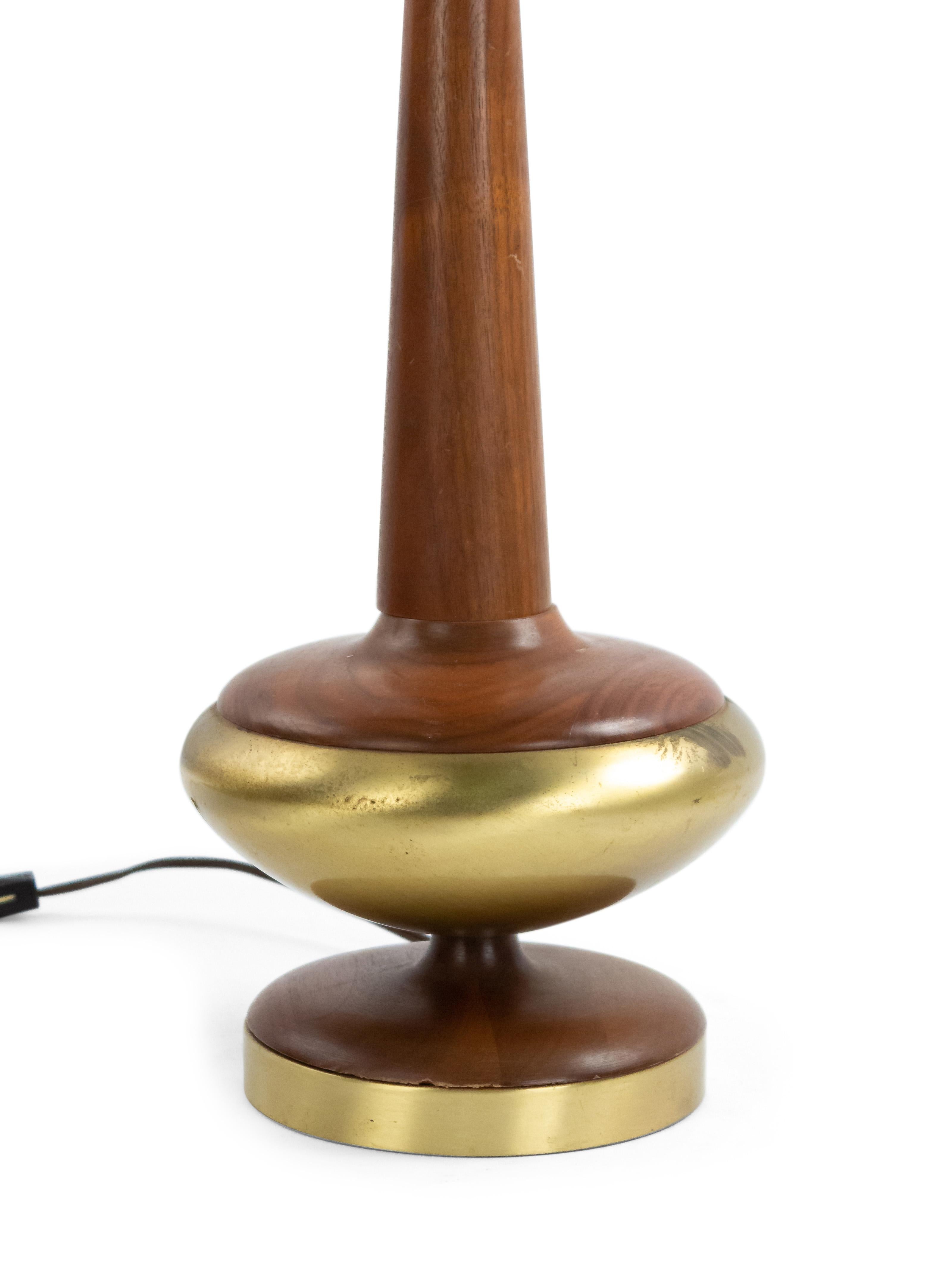 Post-Modern Post War Scandinavian Teak and Brass Table Lamps For Sale