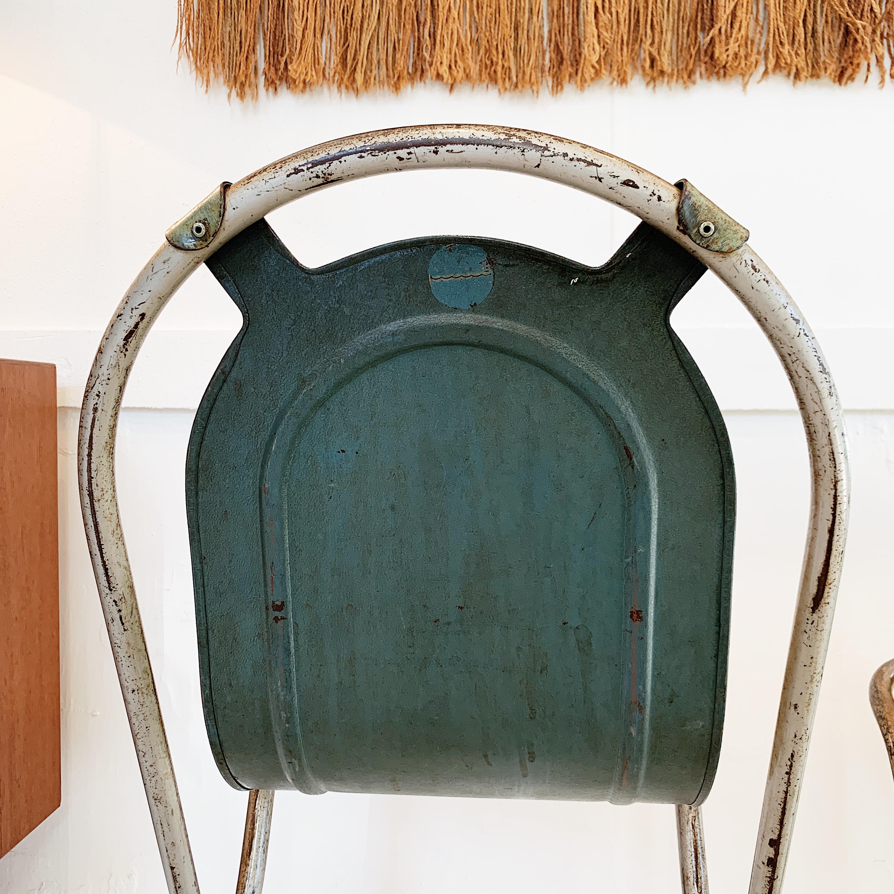 Post-War Sebel Stak-a-bye Garden Chairs with Steel Blue Pressed Metal Seats 9