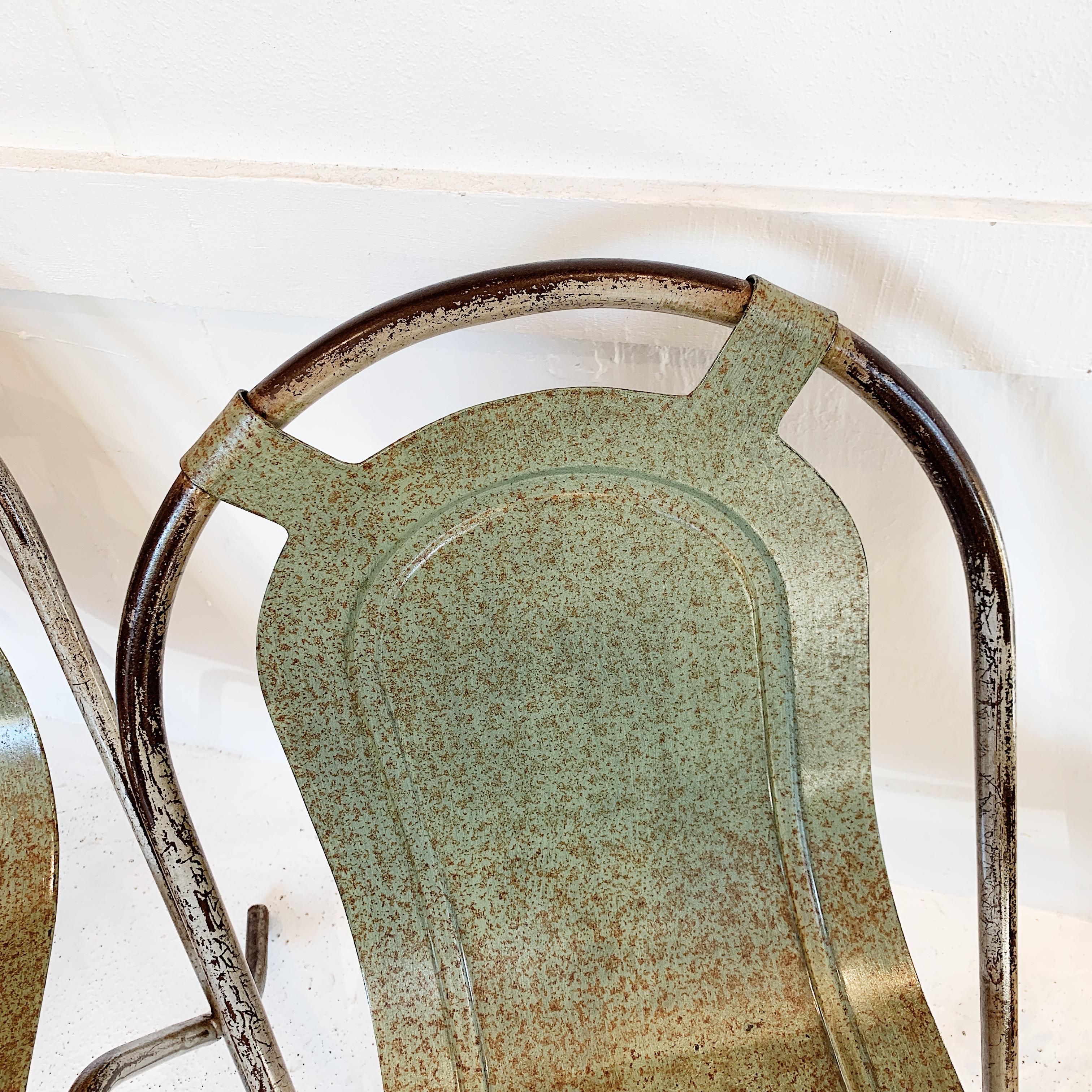 Metalwork Post-War Sebel Stak-a-bye Garden Chairs with Steel Blue Pressed Metal Seats