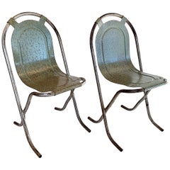 Vintage Post-War Sebel Stak-a-bye Garden Chairs with Steel Blue Pressed Metal Seats