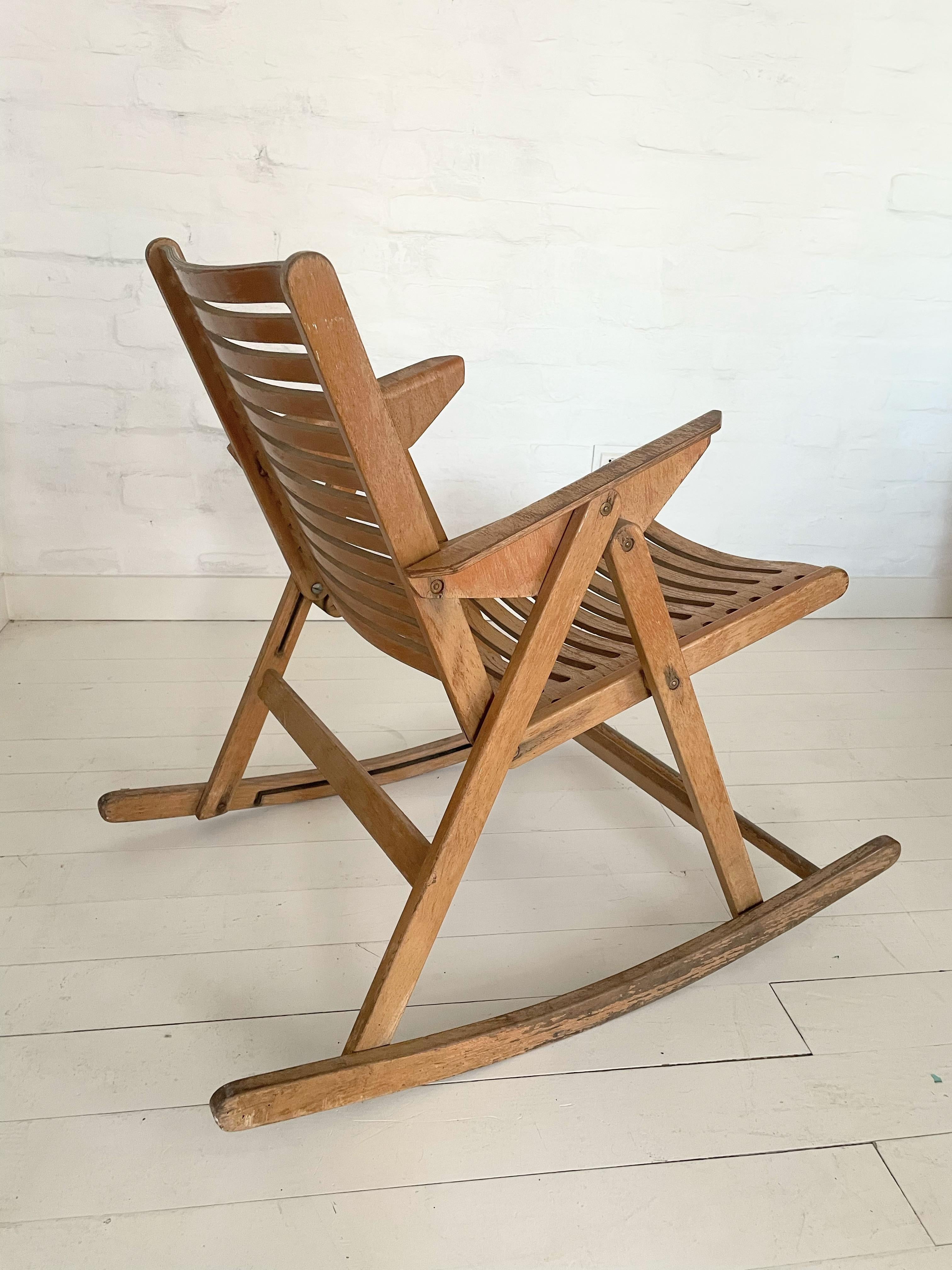 Mid-Century Modern Post War Slovenian Design Rex Foldable Rocking Chair by Niko Kralj, 1950s