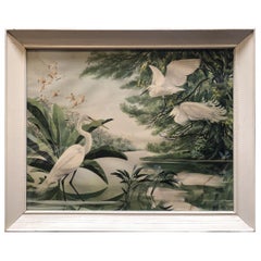 Post-War Tropical Cranes Print in Original Frame