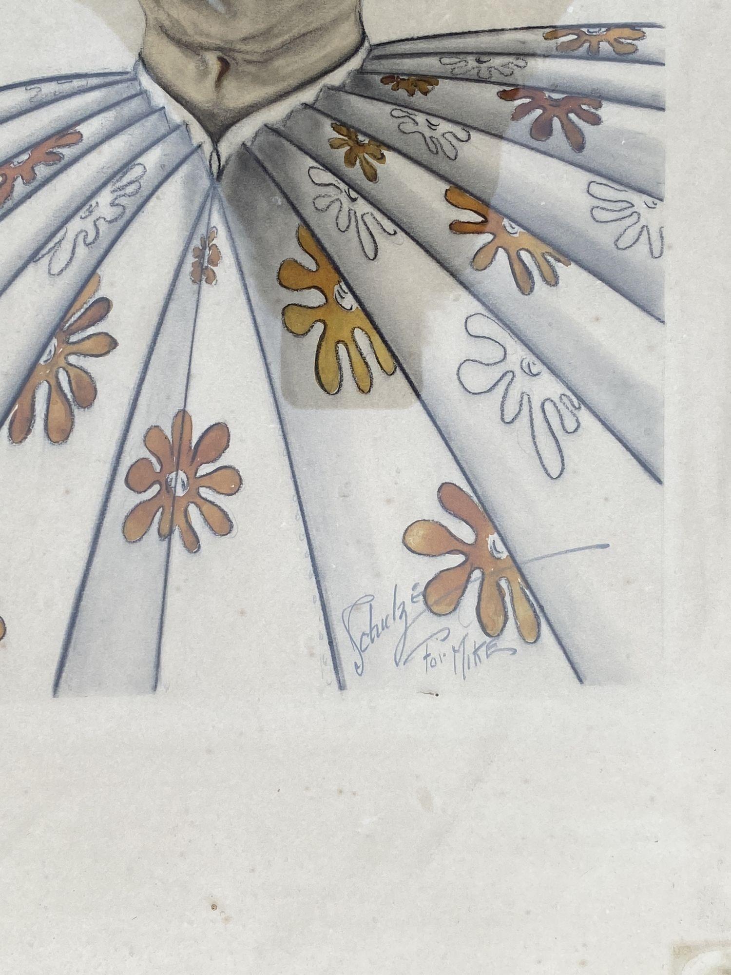 Tropische Aktfarben-Bleistiftzeichnung aus dem Nachkriegszeitalter, signiert Schultz (Mitte des 20. Jahrhunderts) im Angebot