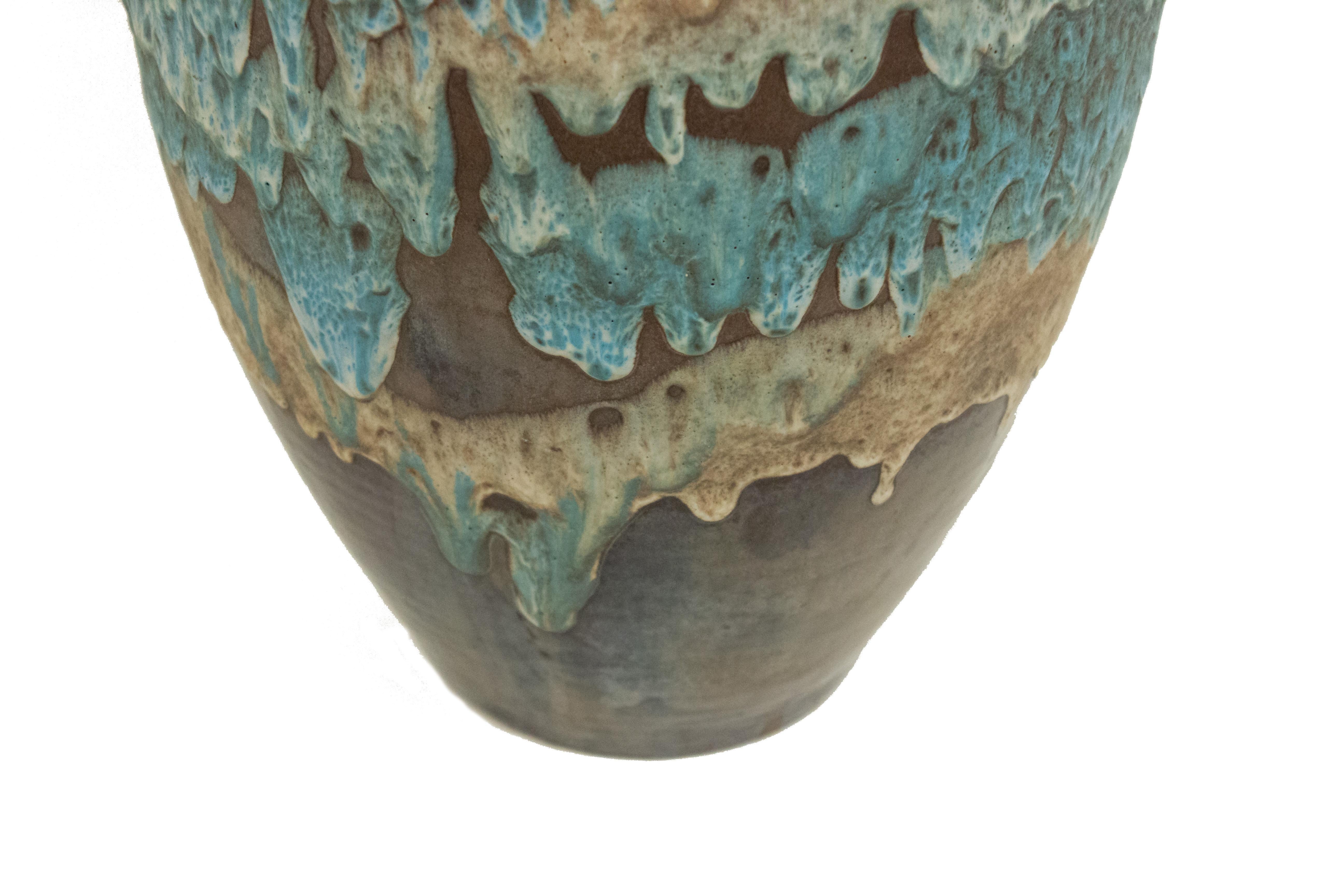 20ième siècle Vase en céramique bleu et orange de l'Allemagne de l'Ouest de l'après-guerre
